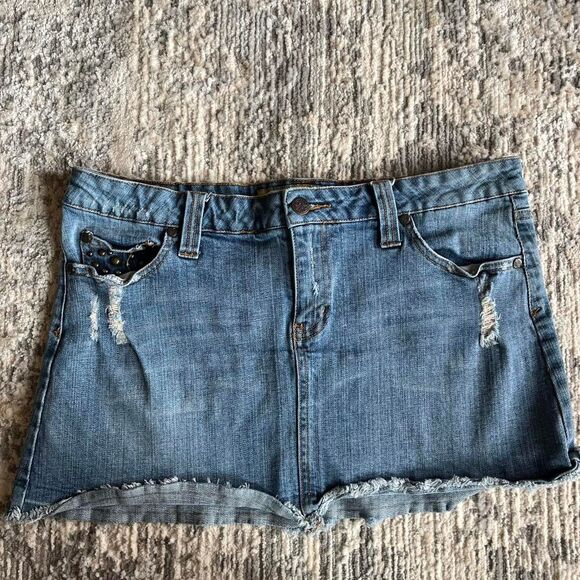 Vintage Y2K indie Hint Jeans mini blue denim skirt with studded pockets size 11 - Picture 1 of 8